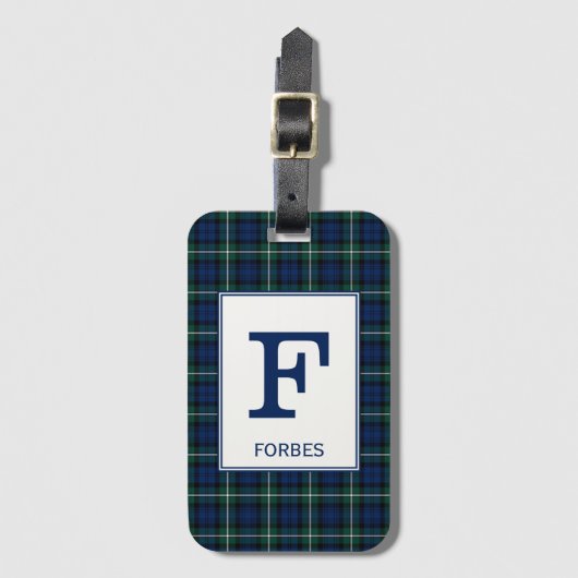 Clan Forbes Tartan groen en blauw geruite monogram Bagagelabel (Voorkant (verticaal))