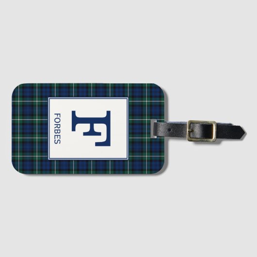 Clan Forbes Tartan groen en blauw geruite monogram Bagagelabel (Voorkant (horizontaal))