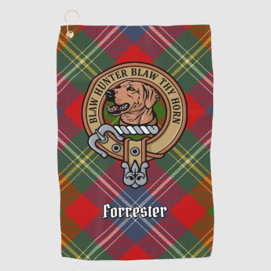 Clan Forrester Crest over Tartan Golfhanddoek (Voorkant)