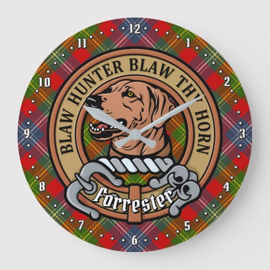 Clan Forrester Crest over Tartan Grote Klok (Voorkant)