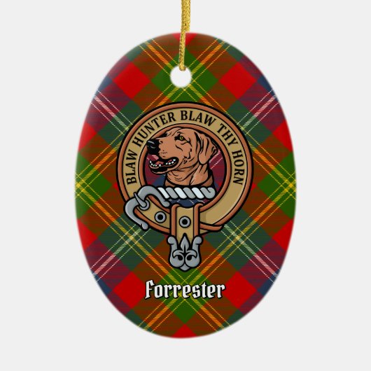 Clan Forrester Crest over Tartan Keramisch Ornament (Voorkant)