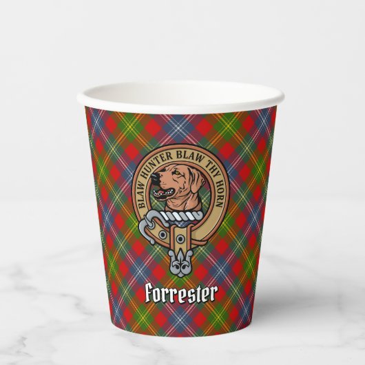 Clan Forrester Crest over Tartan Papieren Bekers (Voorkant)