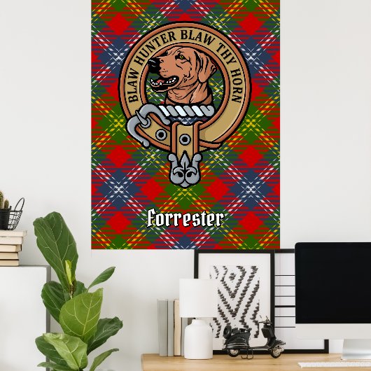 Clan Forrester Crest over Tartan Poster (Thuiskantoor)