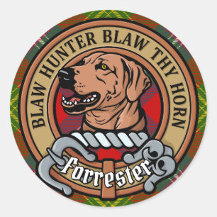 Clan Forrester Crest over Tartan Ronde Sticker