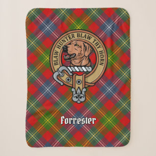 Clan Forrester Crest over Tartan Sherpa Deken