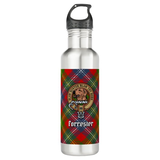 Clan Forrester Crest over Tartan Waterfles (Voorkant)