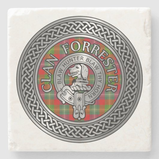 Clan Forrester | Foster Crest & Tartan Knot Stenen Onderzetter (Voorkant)