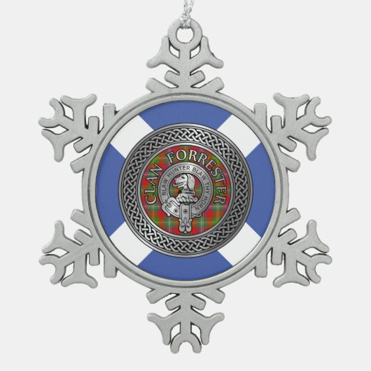 Clan Forrester | Foster Crest & Tartan Knot Tin Sneeuwvlok Ornament (Voorkant)