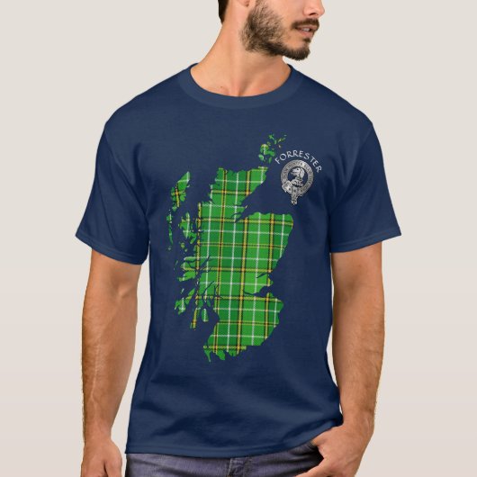 Clan Forrester Hunting Tartan Map & Crest T-shirt (Voorkant)