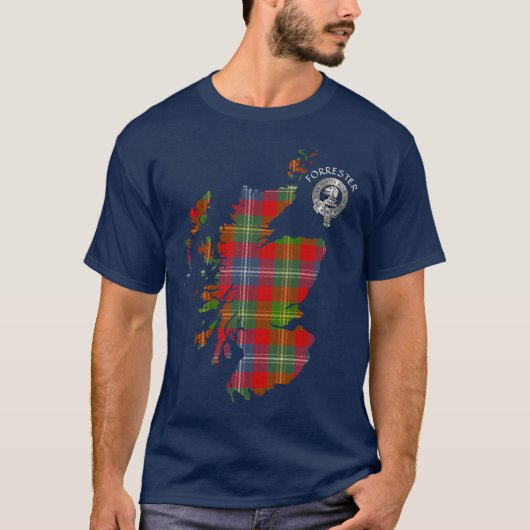Clan Forrester Tartan Map & Crest T-shirt (Voorkant)