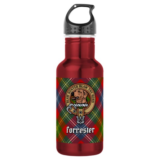 Clan Forrester Wapen over Tartan Waterfles (Voorkant)
