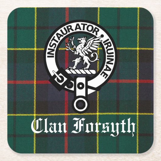 Clan Forsyth Crest Badge en Tartan Kartonnen Onderzetters (Voorkant)