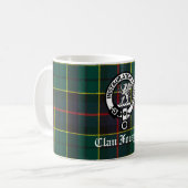 Clan Forsyth Crest Badge en Tartan Koffiemok (Voorkant links)