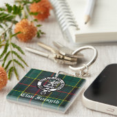 Clan Forsyth Crest Badge en Tartan Sleutelhanger (Voorkant Rechts)