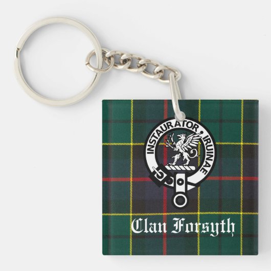 Clan Forsyth Crest Badge en Tartan Sleutelhanger (voorkant)