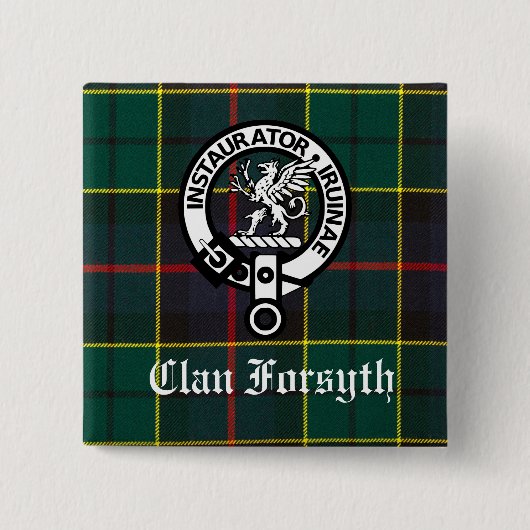 Clan Forsyth Crest Badge en Tartan Vierkante Button 5,1 Cm (Voorkant)