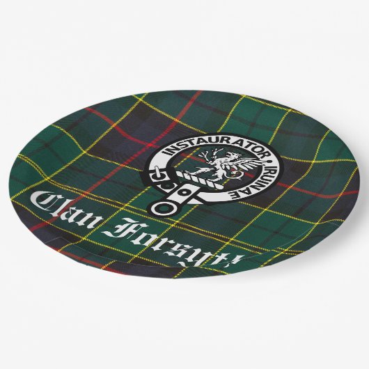 Clan Forsyth Crest Badge & Tartan Papieren Bordje (Gekanteld)