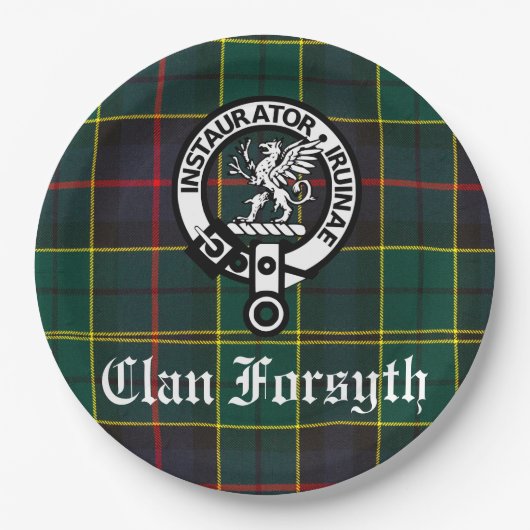 Clan Forsyth Crest Badge & Tartan Papieren Bordje (Voorkant)