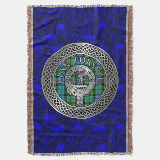 Clan Forsyth Crest & Tartan Knot Deken (Voorkant Verticaal)