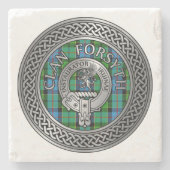 Clan Forsyth Crest & Tartan Knot Stenen Onderzetter (Voorkant)