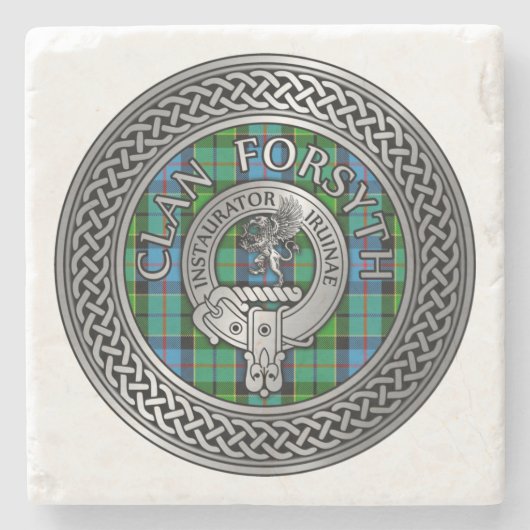 Clan Forsyth Crest & Tartan Knot Stenen Onderzetter (Voorkant)