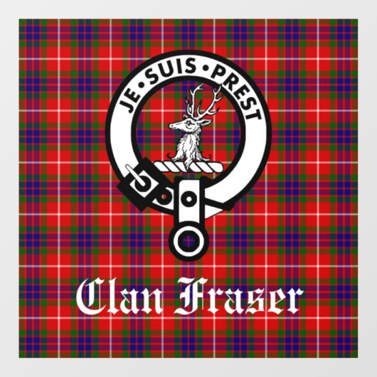 Clan Fraser Badge en Tartan Window Cling Raamsticker (Vel)