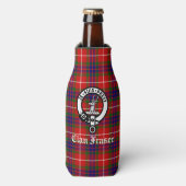 Clan Fraser Crest Badge en Tartan Flesjeskoeler (Fles Voorkant)