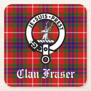 Clan Fraser Crest Badge en Tartan Kartonnen Onderzetters