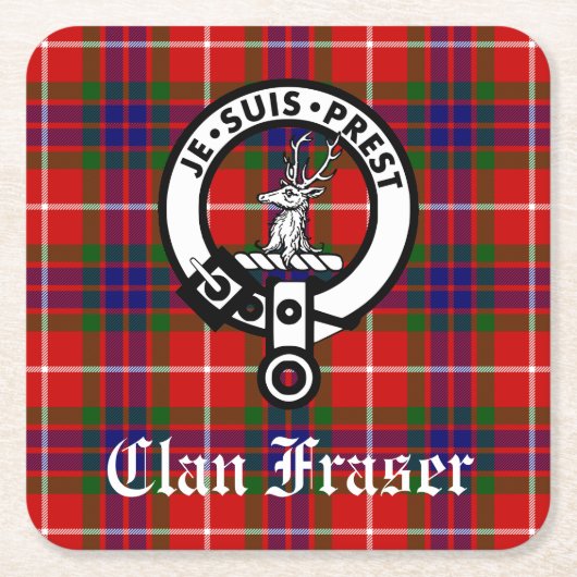 Clan Fraser Crest Badge en Tartan Kartonnen Onderzetters (Voorkant)