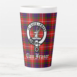 Clan Fraser Crest Badge en Tartan Latte Mok