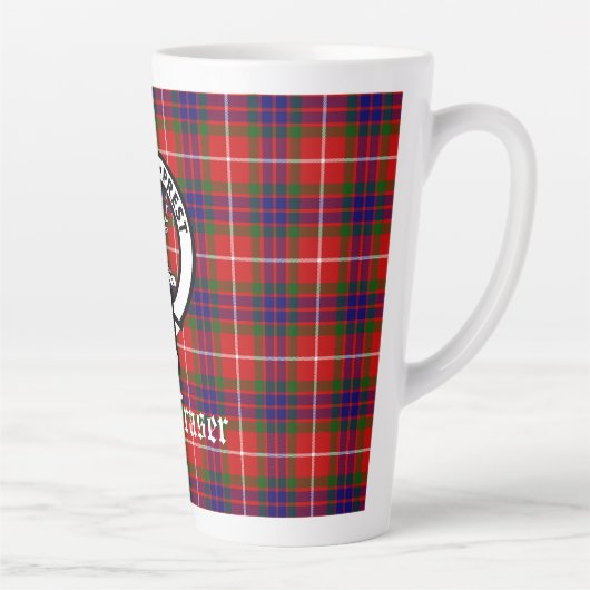 Clan Fraser Crest Badge en Tartan Latte Mok (Rechts)
