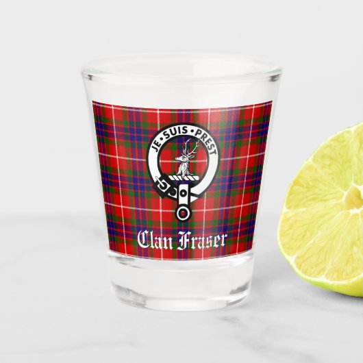 Clan Fraser Crest Badge en Tartan Shot Glas (Voorkant)