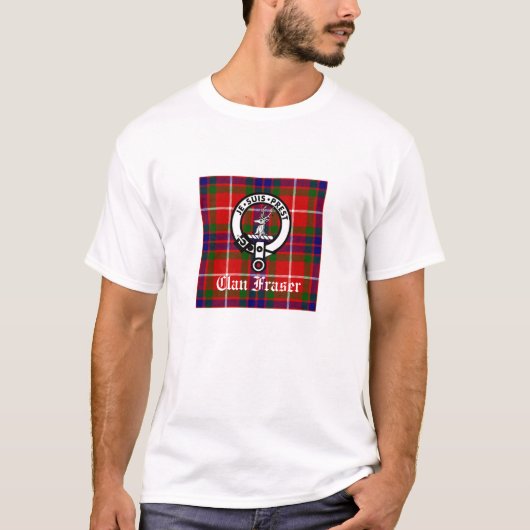Clan Fraser Crest Badge en Tartan T-shirt (Voorkant)
