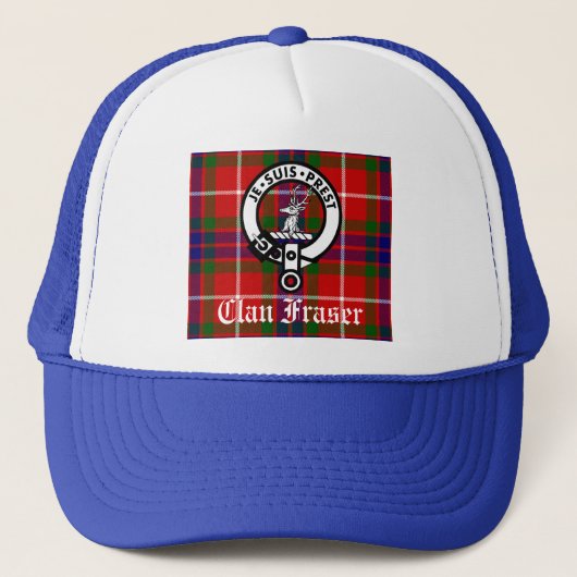 Clan Fraser Crest Badge en Tartan Trucker Pet (Voorkant)