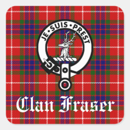 Clan Fraser Crest Badge en Tartan Vierkante Sticker