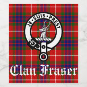Clan Fraser Crest Badge en Tartan Wijn Etiket (Enkel label)