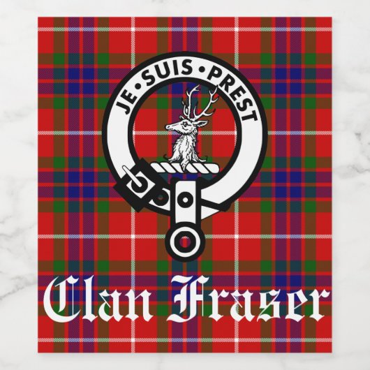 Clan Fraser Crest Badge en Tartan Wijn Etiket (Enkel label)