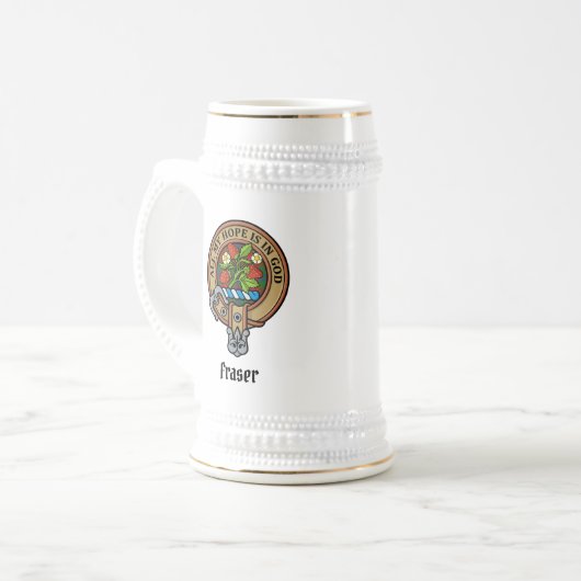 Clan Fraser Crest Beer Stein Bierpul (Voorkant links)