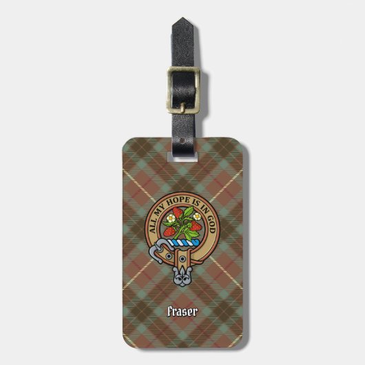 Clan Fraser Crest over de weesde jacht Tartan Bagagelabel (Voorkant verticaal)