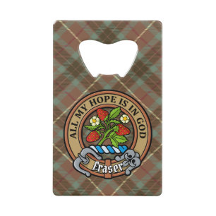 Clan Fraser Crest over de weesde jacht Tartan Creditkaart Flessenopener