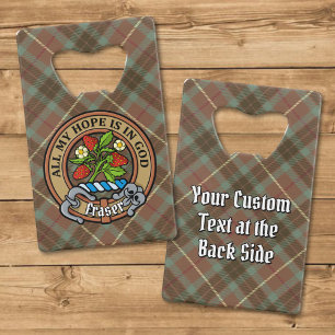Clan Fraser Crest over de weesde jacht Tartan Creditkaart Flessenopener