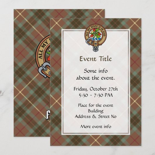 Clan Fraser Crest over de weesde jacht Tartan Kaart (Voorkant / Achterkant)