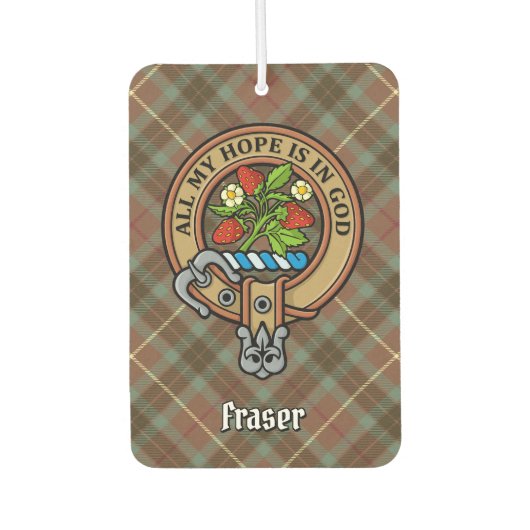 Clan Fraser Crest over de weesde jacht Tartan Luchtverfrisser (Voorkant)