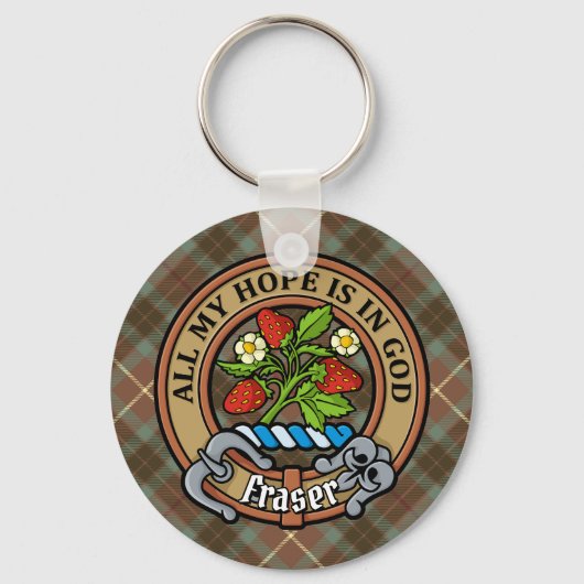 Clan Fraser Crest over de weesde jacht Tartan Sleutelhanger (Voorkant)