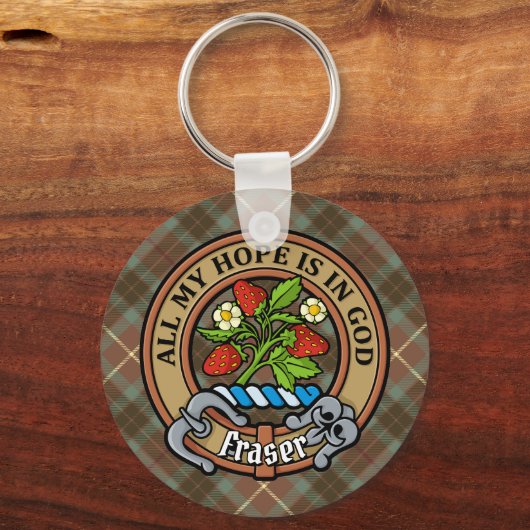 Clan Fraser Crest over de weesde jacht Tartan Sleutelhanger (Voorkant)
