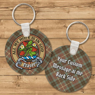 Clan Fraser Crest over de weesde jacht Tartan Sleutelhanger