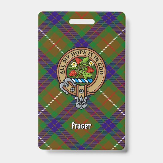 Clan Fraser Crest over jagen Tartan Badge (Voorkant)