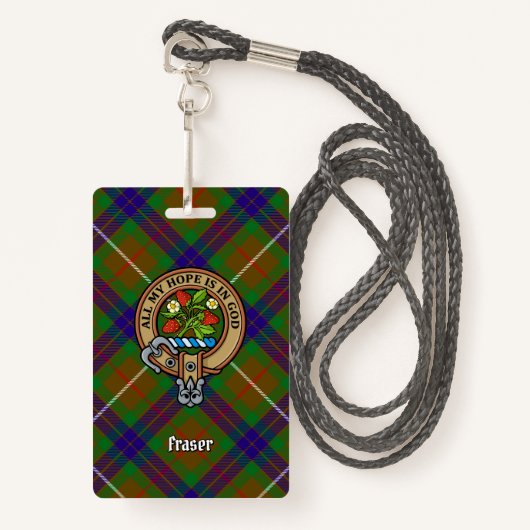 Clan Fraser Crest over jagen Tartan Badge (Voorkant met draagriem)