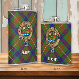 Clan Fraser Crest over jagen Tartan Heupfles
