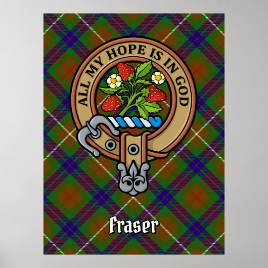Clan Fraser Crest over jagen Tartan Poster (Voorkant)